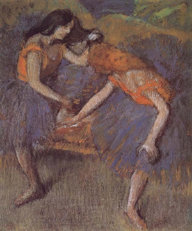 Edgar Degas Two dance wear yellow dress